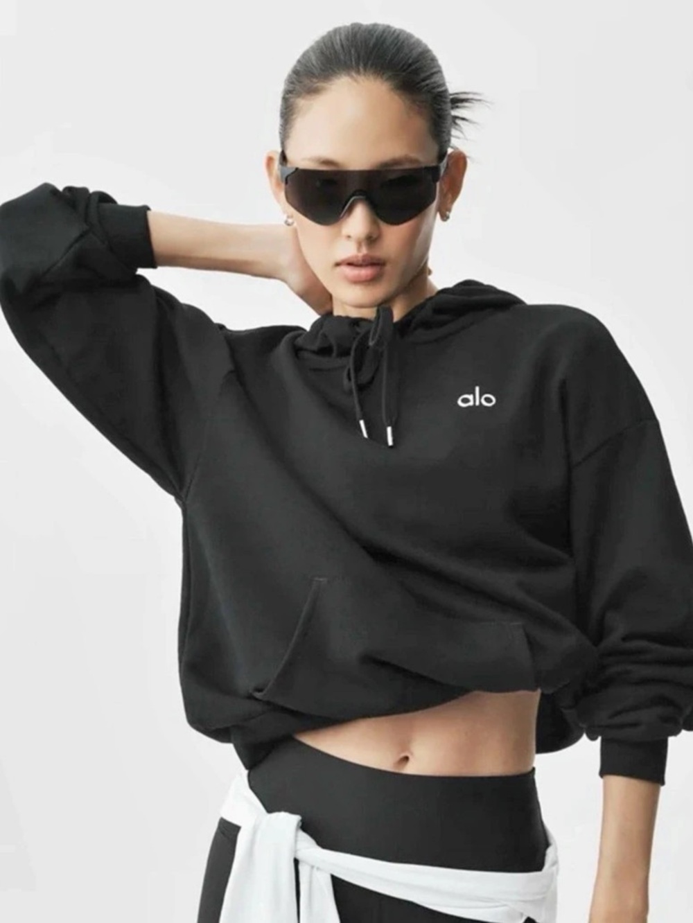 Alo Black Cropped Hoodie